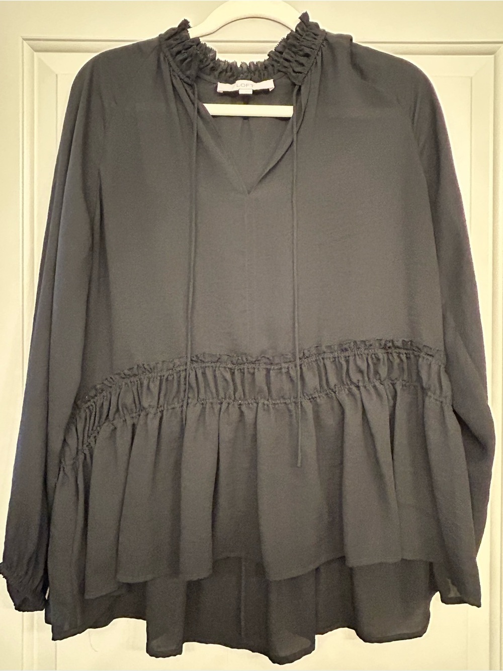 LOFT Black Ruffled Tiered Tunic Blouse